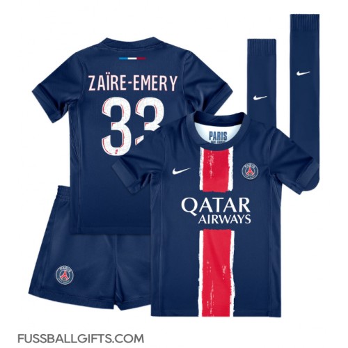 Paris Saint-Germain Warren Zaire-Emery #33 Fußballbekleidung Heimtrikot Kinder 2024-25 Kurzarm (+ kurze hosen)